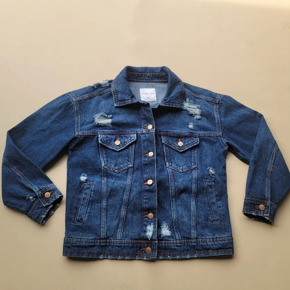 Celebrity Pink Jacket Womens Rose Gold Button Blue Denim Distressed XS - Picture 9 of 11